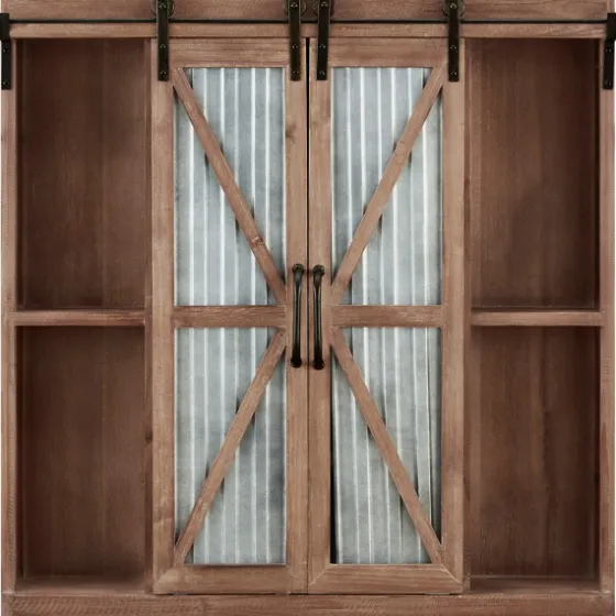 Rustic Walnut Sliding Metal Door Cabinet-Kirkland's Home Cheap