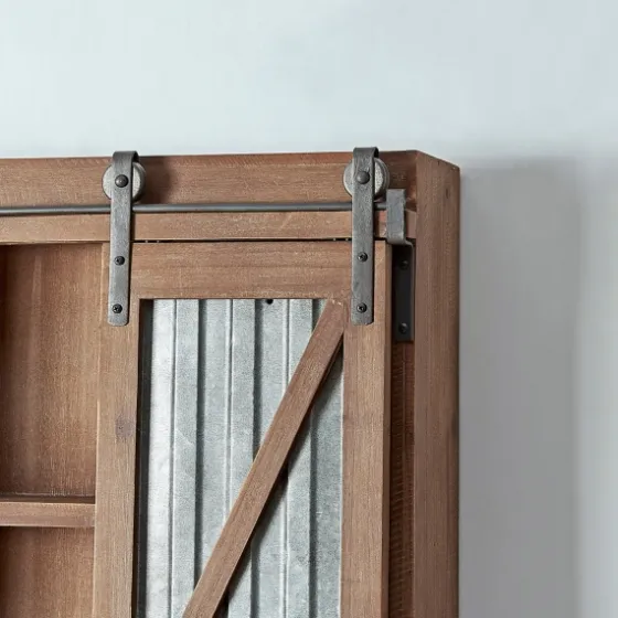 Rustic Walnut Sliding Metal Door Cabinet-Kirkland's Home Cheap
