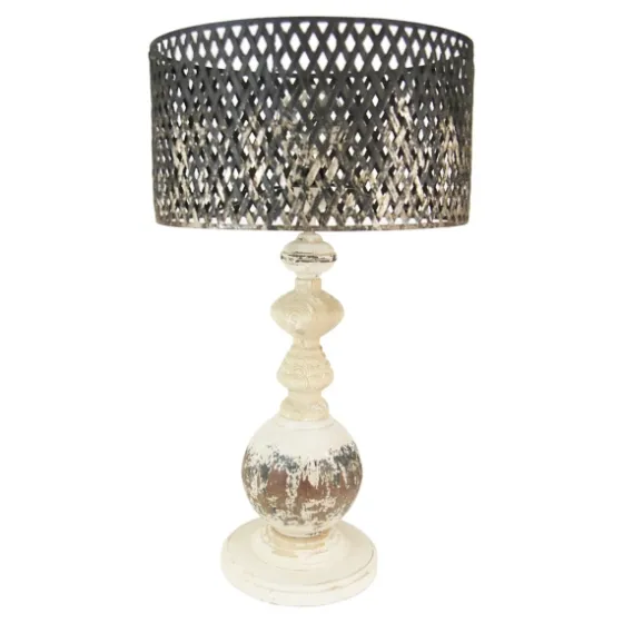 Rustic White Table Lamp With Woven Metal Shade-Kirkland's Home Discount
