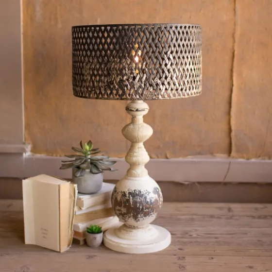 Rustic White Table Lamp With Woven Metal Shade-Kirkland's Home Discount