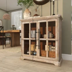 Rustic Wood And Glass 2-Door Cabinet-Kirkland's Home Fashion