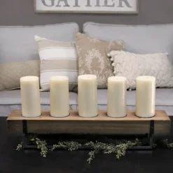Rustic Wood Candle Runner With Metal Stand-Kirkland's Home New