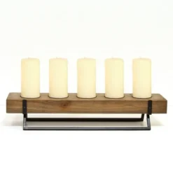 Rustic Wood Candle Runner With Metal Stand-Kirkland's Home New