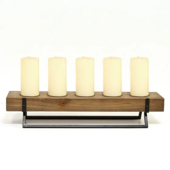 Rustic Wood Candle Runner With Metal Stand-Kirkland's Home New