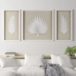 Sabal Rice Paper Palm Shadowbox Plaques, Set Of 3-Kirkland's Home Cheap