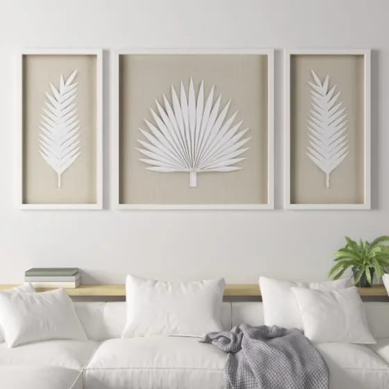 Sabal Rice Paper Palm Shadowbox Plaques, Set Of 3-Kirkland's Home Cheap