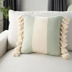 Sage And Ivory Striped Tassel Pillow-Kirkland's Home Hot
