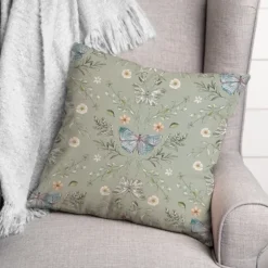 Sage Botanical Butterfly Throw Pillow-Kirkland's Home Clearance
