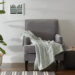 Sage Chevron Plush Throw-Kirkland's Home Fashion