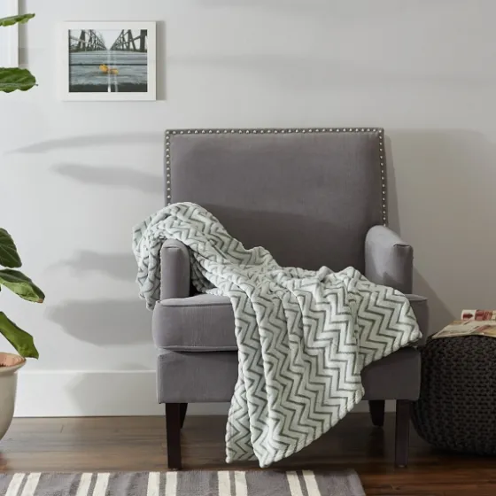 Sage Chevron Plush Throw-Kirkland's Home Fashion