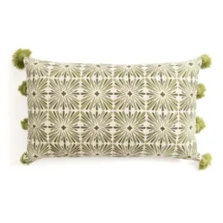 Sage Embroidered Beauty Tasseled Lumbar Pillow-Kirkland's Home Discount