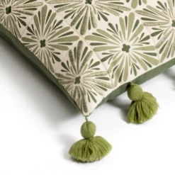 Sage Embroidered Beauty Tasseled Lumbar Pillow-Kirkland's Home Discount