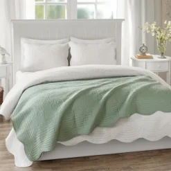 Sage Oversized Quilted Scalloped Edge Throw-Kirkland's Home New