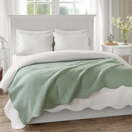 Sage Oversized Quilted Scalloped Edge Throw-Kirkland's Home New