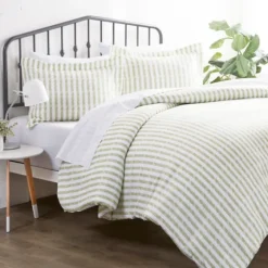 Sage Rugged Stripes Puffed King 3-Pc. Duvet Set-Kirkland's Home Fashion