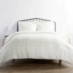 Sage Rugged Stripes Puffed King 3-Pc. Duvet Set-Kirkland's Home Fashion