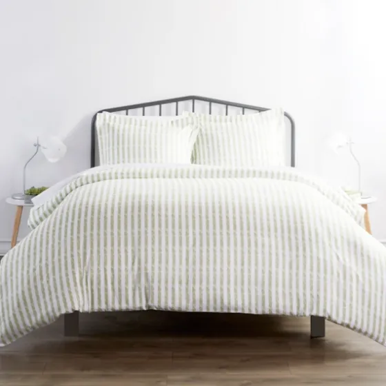 Sage Rugged Stripes Puffed King 3-Pc. Duvet Set-Kirkland's Home Fashion