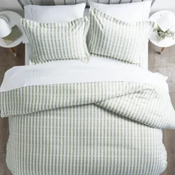 Sage Rugged Stripes Puffed King 3-Pc. Duvet Set-Kirkland's Home Fashion
