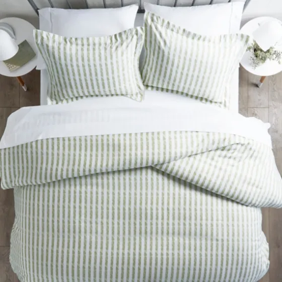 Sage Rugged Stripes Puffed King 3-Pc. Duvet Set-Kirkland's Home Fashion
