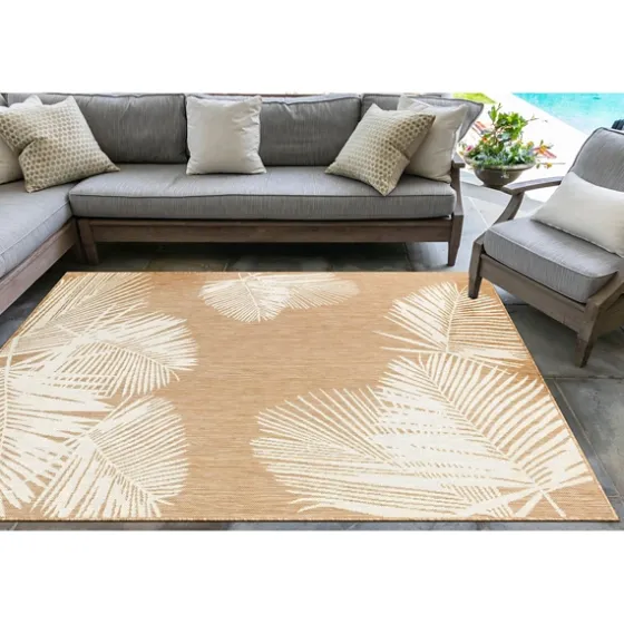 Sand Forest Leaf Indoor/Outdoor Area Rug, 4X7-Kirkland's Home Flash Sale