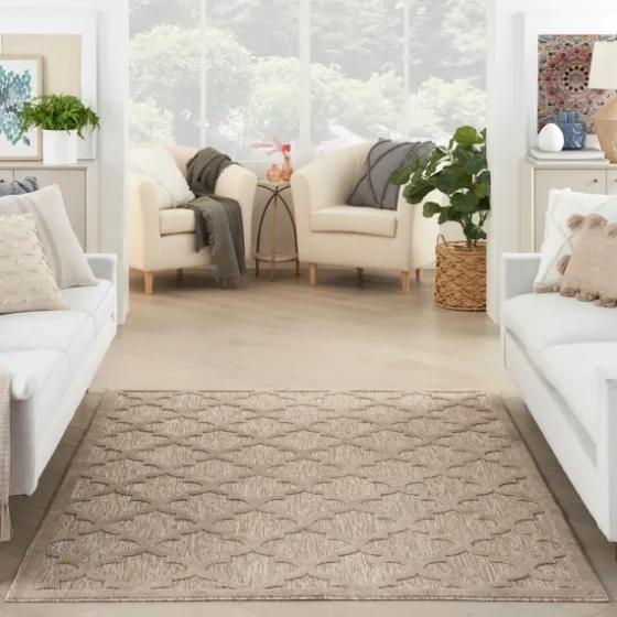Sandstone Natural Trellis Outdoor Area Rug, 4X6-Kirkland's Home New