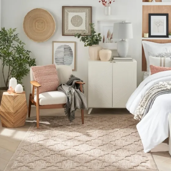 Sandstone Natural Trellis Outdoor Area Rug, 4X6-Kirkland's Home New