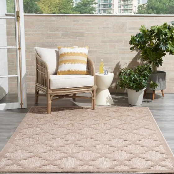 Sandstone Natural Trellis Outdoor Area Rug, 4X6-Kirkland's Home New
