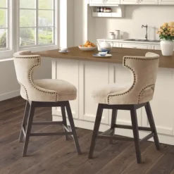 Sandy Beige Curve Back Swivel Counter Stool-Kirkland's Home Outlet