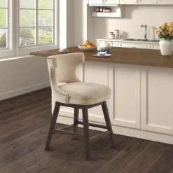 Sandy Beige Curve Back Swivel Counter Stool-Kirkland's Home Outlet
