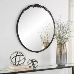 Satin Black Ornate Round Wall Mirror-Kirkland's Home Outlet