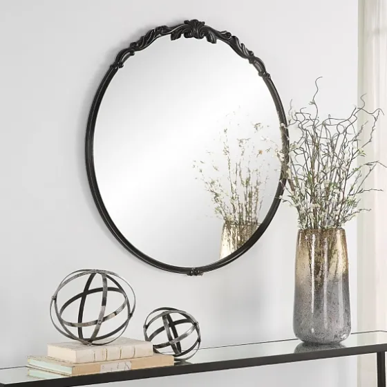 Satin Black Ornate Round Wall Mirror-Kirkland's Home Outlet