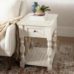 Savannah Cream Distressed Side Table-Kirkland's Home Store