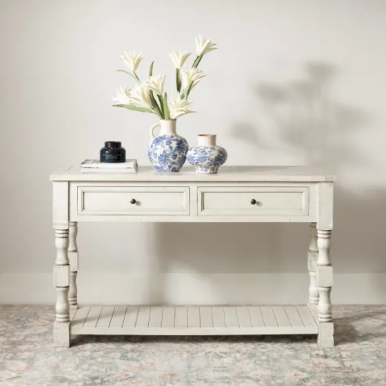 Savannah Cream Distressed Console Table-Kirkland's Home Flash Sale
