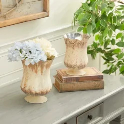Scalloped Rustic Glass Cup Vases, Set Of 2-Kirkland's Home Shop