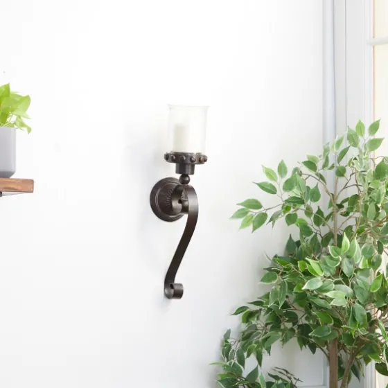 Scrolled Wrought Iron And Glass Hurricane Sconce-Kirkland's Home Best Sale