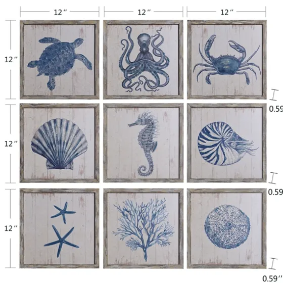 Sea Creatures Framed Wood Art Prints, Set Of 9-Kirkland's Home Cheap