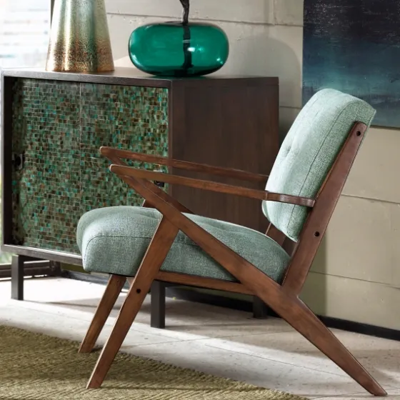 Seafoam Mid-Century Pecan Finish Accent Chair-Kirkland's Home Sale