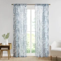 Sheer Blue Botanical Curtain Panel Set, 84 In.-Kirkland's Home Cheap