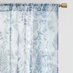 Sheer Blue Botanical Curtain Panel Set, 84 In.-Kirkland's Home Cheap