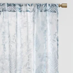 Sheer Blue Botanical Curtain Panel Set, 84 In.-Kirkland's Home Cheap