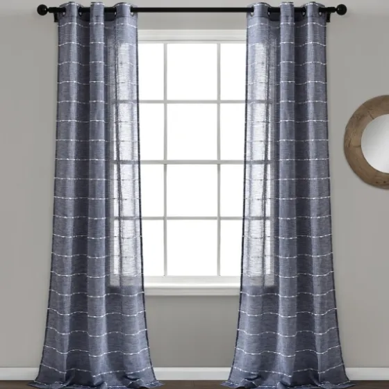Sheer Navy Textured Curtain Panel Set, 84 In.-Kirkland's Home Clearance