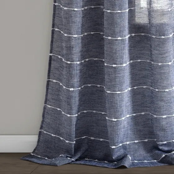 Sheer Navy Textured Curtain Panel Set, 84 In.-Kirkland's Home Clearance