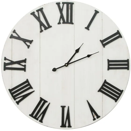 Shiplap Whitewashed Wooden Wall Clock-Kirkland's Home Online