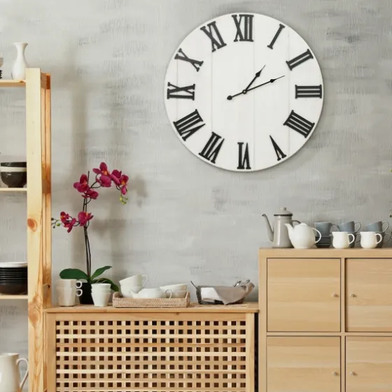 Shiplap Whitewashed Wooden Wall Clock-Kirkland's Home Online