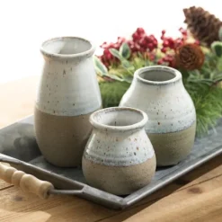 Short Terracotta Two-Tone Speckled Vases, Set Of 3-Kirkland's Home Hot