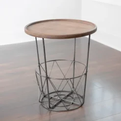 Side Table With Metal Wire Basket-Kirkland's Home New