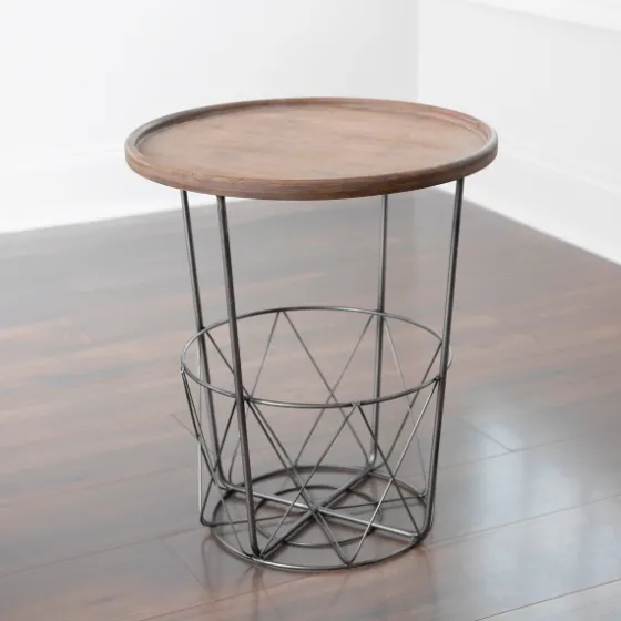 Side Table With Metal Wire Basket-Kirkland's Home New