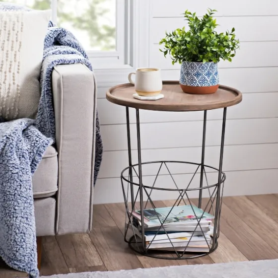 Side Table With Metal Wire Basket-Kirkland's Home New