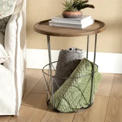 Side Table With Metal Wire Basket-Kirkland's Home New