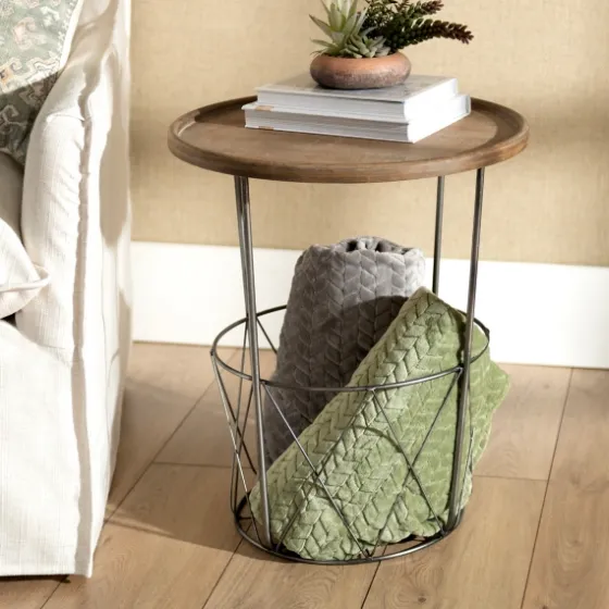 Side Table With Metal Wire Basket-Kirkland's Home New